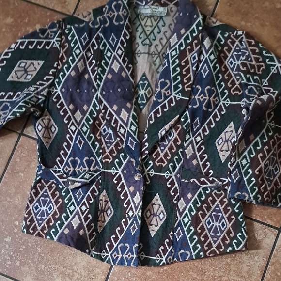Geometric Patterned Blazer in Blue and Black - Picture 7 of 7